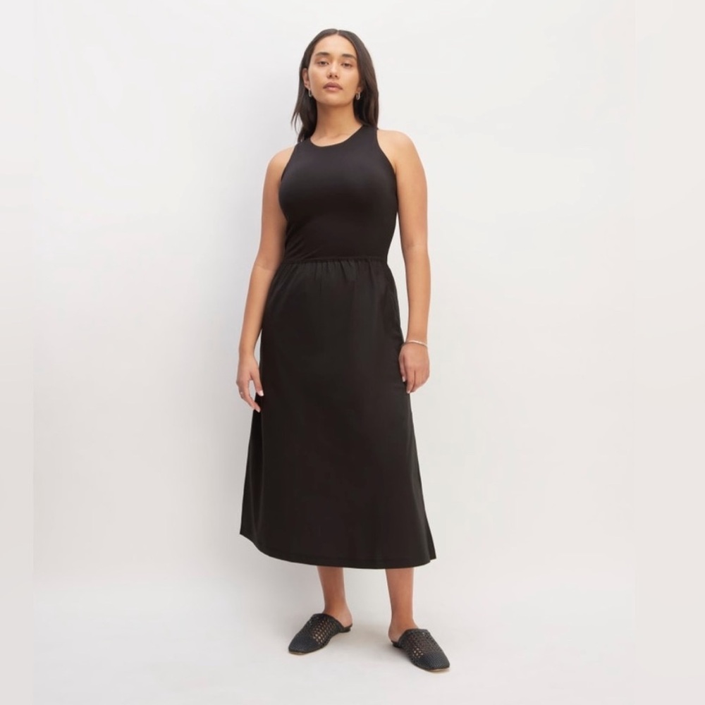 NWOT Everlane The Supima High-Neck‎ Riviera Midi Combo Dress Black Small Cotton